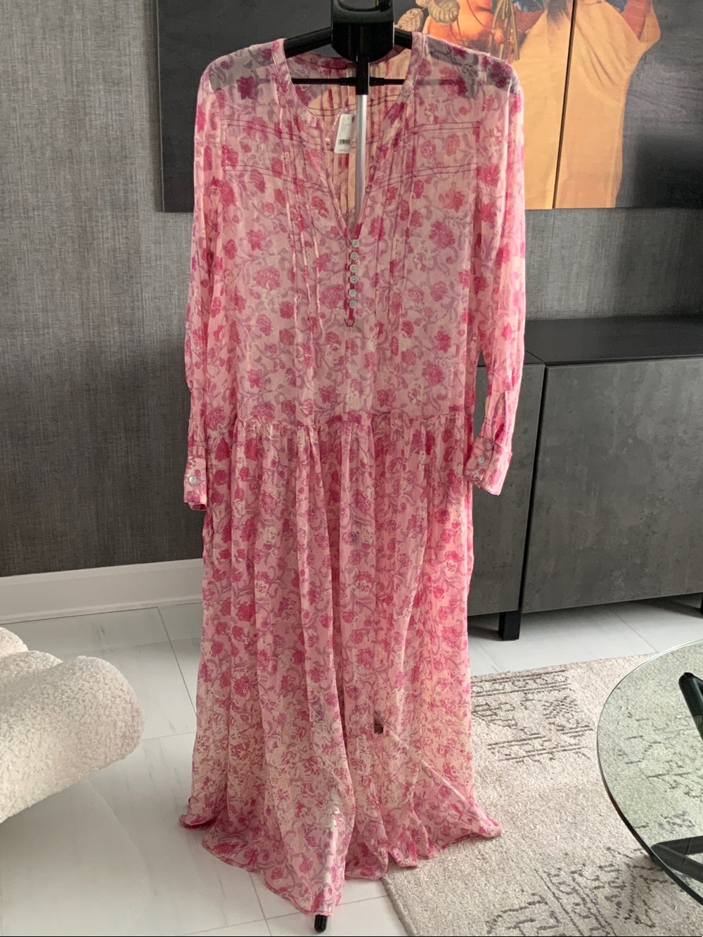 Free People Pink Floral Button-Front Maxi Dress L